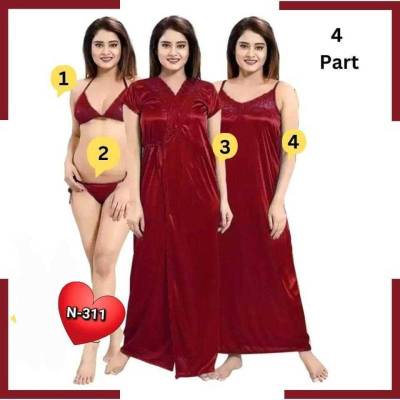 Maroon 4Pc Best Quality Indian Night Dress