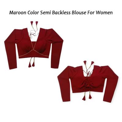 Maroon Color Semi Backless Blouse full Hata For Women C-101